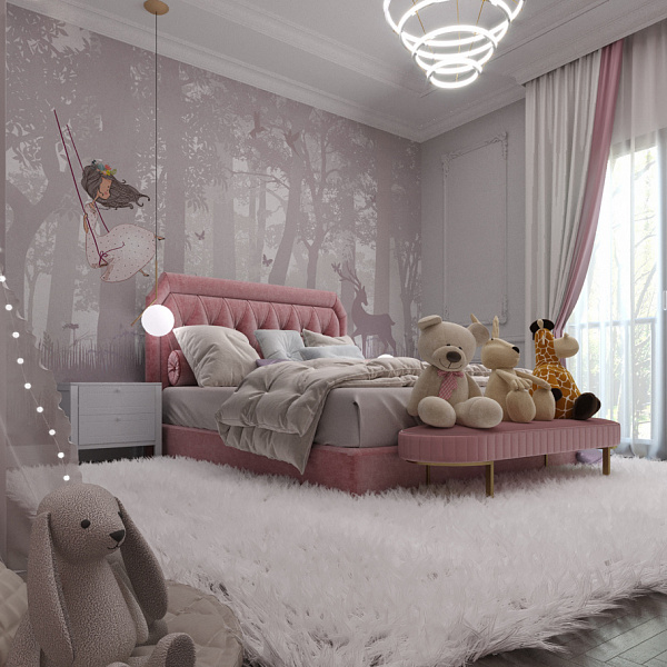 Розовый лес с единорогом 40044 - P мнеобои