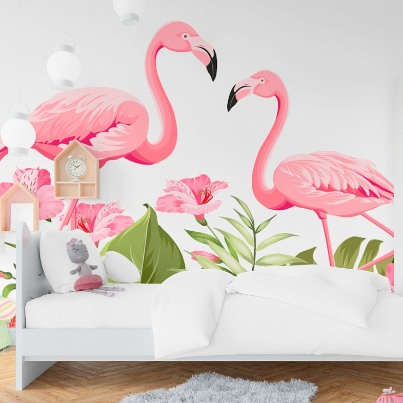 Фламинго и цветы мнеобои
