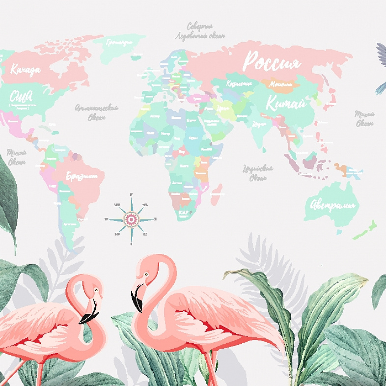 Детская карта с фламинго мнеобои