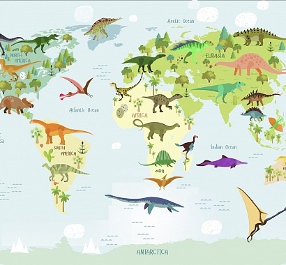 Карта мира с динозаврами 10337-P мнеобои
